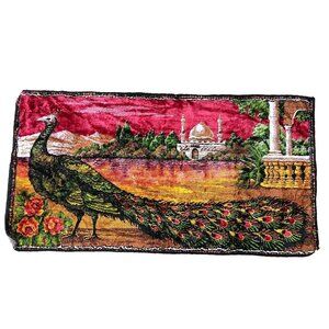 Lebanese Peacock Tapestry Wall Hanging Decor Bird Red Sky Lebanon Vintage